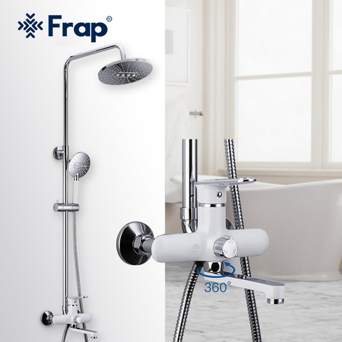 Frap White Shower Faucet Rainfall Shower Head Hand Shower Sprayer Bathroom Shower System Set Bath Water Tap Mixer Torneira F2449 ► Photo 1/6