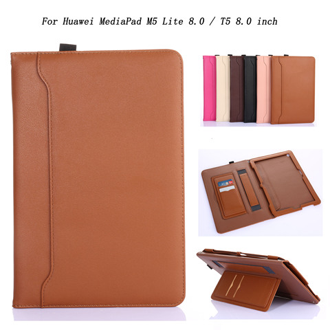 Case For Huawei MediaPad M5 Lite 8.0 / T5 8 inch, Business Leather Hand Belt Holder Stand Tablet Cover Case Auto Sleep / Wake ► Photo 1/6