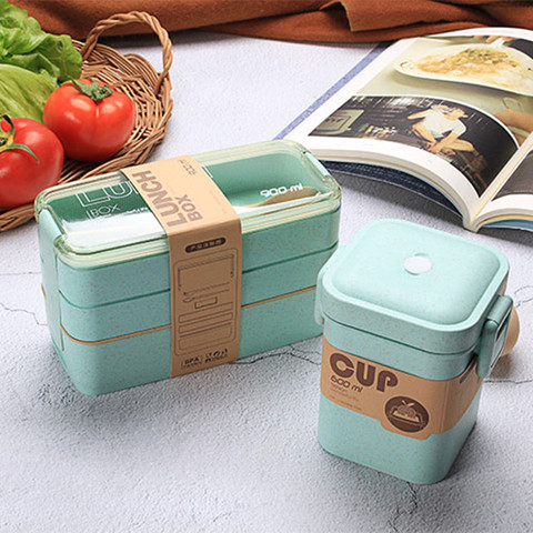 900ml Healthy Material Lunch Box 3 Layer Wheat Straw Bento Boxes Microwave Dinnerware Food Storage Container Lunchbox ► Photo 1/6