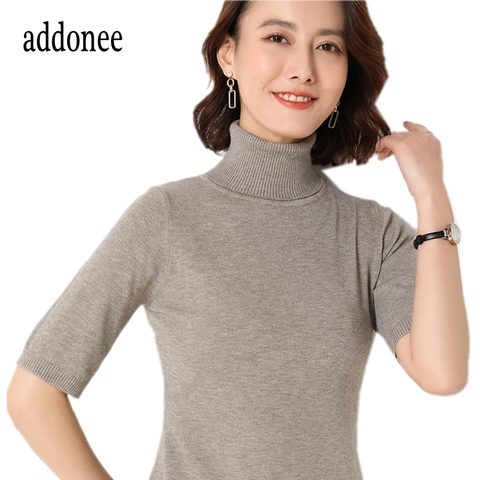 2022 Latest Style Spring Summer Women Female Turtleneck Knitted Half Sleeve Pullover Sweater Soft Wild Solid Comfortable Casual ► Photo 1/6