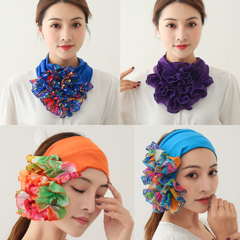 Floral Neck Ring Scarf Chiffon Collar Tie Women Muslim Hijab Hat Indian Turban Solid Lady Office Neckerchief Skinny Hair Scarves ► Photo 1/6