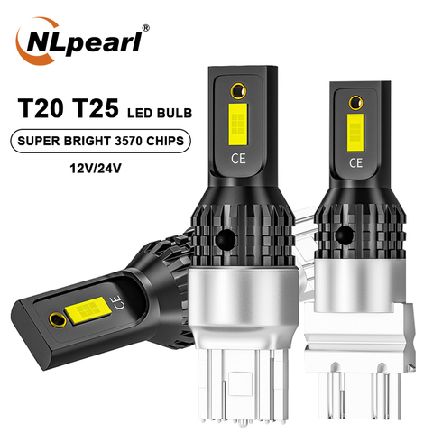 Nlpearl 1Pcs Signal Lamp W21W 7440 T20 Led 7443 W21/5W 3750 SMD White P27W 3156 T25  Led 7443 Car DRL Turn Signal Lights 12-24V ► Photo 1/6