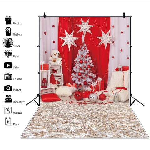 Laeacco Christmas Tree Star Gift Party Ball Baby Toys Carpet Party Room Photo Backdrop Photography Background For Photo Studio ► Photo 1/6