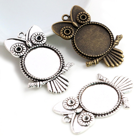 5pcs 20mm Inner Size Antique Silver Plated Bronze Classic Owl Style Cabochon Base Setting Charms Pendant ► Photo 1/4