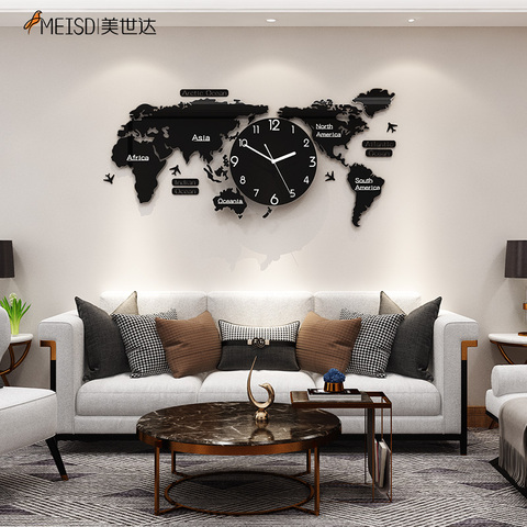 MEISD Large World Map Mirror Stickers Seperated Clock Big Quartz Watch Modern Self Adhesive Art Design Horloge Free Shipping ► Photo 1/6