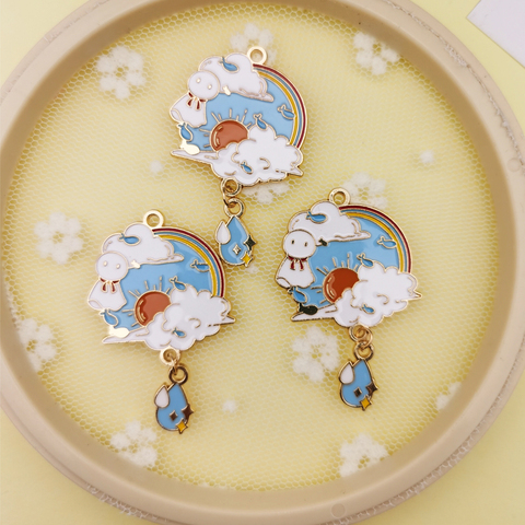 6pcs Cartoon Sunny Doll Floating Waterdrop Enamel Charms Drop Oil Alloy Pendants Dangle DIY Jewelry Earring Necklace Accessories ► Photo 1/6