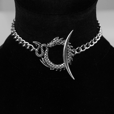 Witch Dragon Snake Crescent Moon Choker Necklace Pagan Wiccan Gothic Jewelry ► Photo 1/4