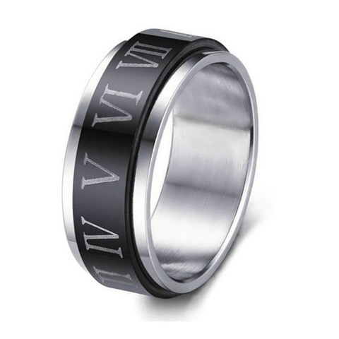 Black Color Stainless Steel Statement Ring Cool Rotatable Punk Roman Number Rings for Men Women Fashion Jewelry ► Photo 1/4