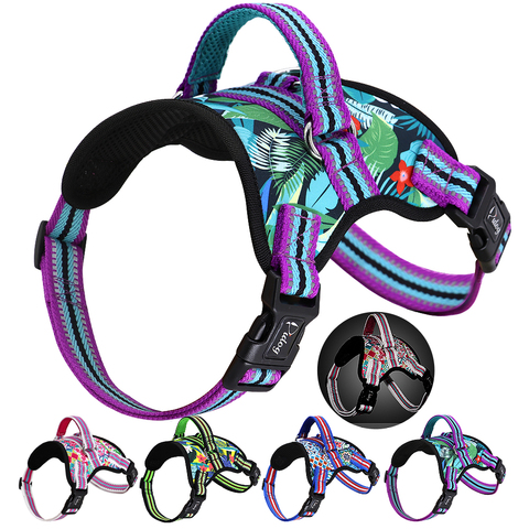 Nylon Durable Dog Harness Print Reflective Pet Harness No Pull Puppy Pitbull Harness Adjustable For Small Medium Large Dogs ► Photo 1/6