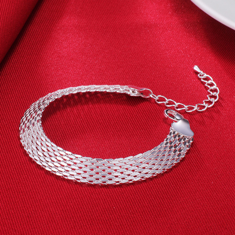 Beautiful Elegant wedding women mesh 925 Sterling silver chain Bracelet high quality fashion gorgeous jewelry wholesale ► Photo 1/4