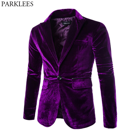 Shiny Purple One Button Velvet Blazer Jacket Men 2022 Spring New Slim Fit Club Party Wedding Dress Blazers Male Blazer Masculino ► Photo 1/6