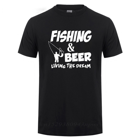 And Beer Living The Dream Funny Birthday Present For Men Husband Fishinger Fisherman Cotton Short Sleeve T Shirt T-Shirt ► Photo 1/6