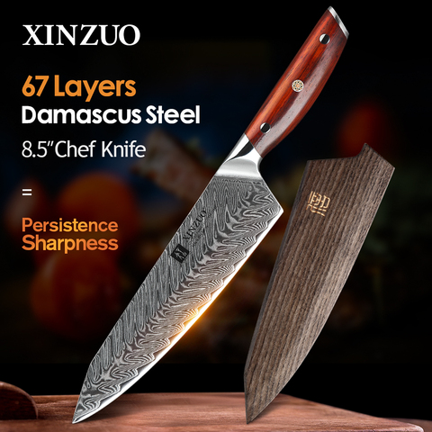 XINZUO 8.5 ''inch Chef Knives Damascus Steel Japanese Kitchen Knives Damascus VG10 Stainless Steel Knives with Rose wood Handle ► Photo 1/6