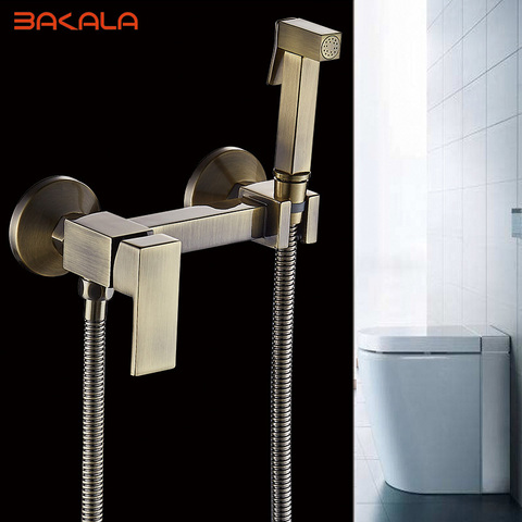 BAKALA Black Antique Faucets wall mounted bidet toilet faucet shower with hanheld sprayer shower chrome hygienic shower bidet ► Photo 1/6