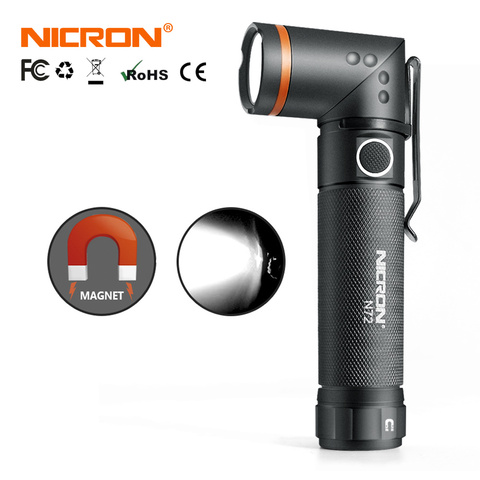 NICRON 90 Degrees Twist LED Flashlight Handfree Waterproof IPX4 800 Lumens White / UV Light Magnet LED Torch Light N72 / N72-UV ► Photo 1/6