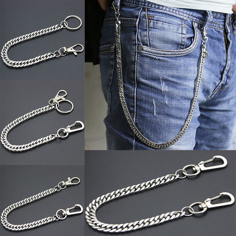 Long Metal Wallet Chain Leash Pant Jean Keychain Ring Clip Men's Hip Hop Flat Stainless Steel Necklace Jewelry ► Photo 1/6