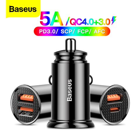 Baseus USB Car Charger Quick Charge 4.0 3.0 QC4.0 QC3.0 QC SCP 5A Type C 30W Fast Car USB Charger For iPhone Xiaomi Mobile Phone ► Photo 1/6