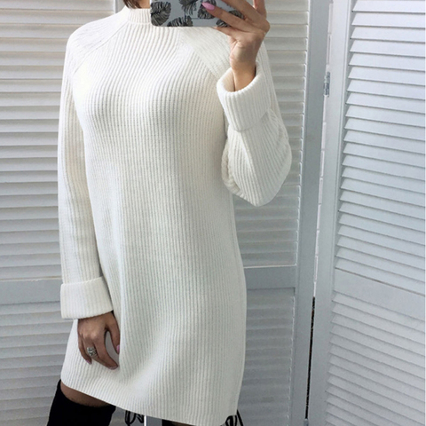 2022 New Winter Knitted Sweater Dress Women Fashion Long Loose Turtleneck Dresses Pullover Female Autumn Sexy Vintage Vestidos ► Photo 1/6