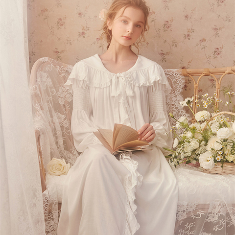 Ladies Sleepwear Cotton Nightgown Princess Nightdress Classical Royal Nightgown High quality ► Photo 1/6