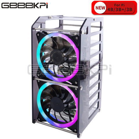 Rack Tower 8 Layer Acrylic Cluster Case Super Large Cooling Fan LED RGB Light for Raspberry Pi 4 B / 3 B + / 3 B / Jetson Nano ► Photo 1/6