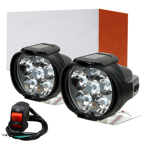 2Pcs/Set Motorcycle Light Headlight 1200LM LED Spot Light+Switch Universal Scooter Fog Light 6000K White Car Night Lamp ► Photo 1/6