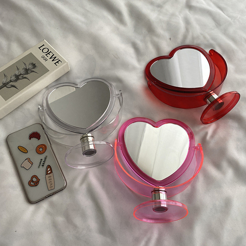 1Pc Acrylic Double Side Makeup Mirror Cute Heart Shaped Cosmetic Mirror, Transparent Base Home Bedroom Desktop Make Up Mirror ► Photo 1/6