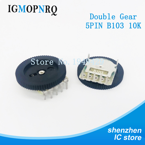 10PCS/LOT 16*2mm Double Gear tuning potentiometer B103 10K 5Pin Dial Potentiometer ► Photo 1/2