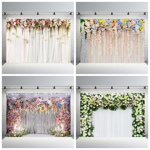 Yeele Wedding White Curtain Blossom Floral Garland Wall Photography Backgrounds Custom Photographic Backdrops For Photo Studio ► Photo 1/6