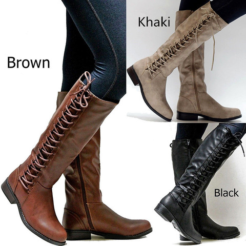 2022 Brand Women Winter Shoes Genuine Leather Women Winter Boots NWarmful High Quality Knee High Boots Lace-Up Motorcycle Boot99 ► Photo 1/5