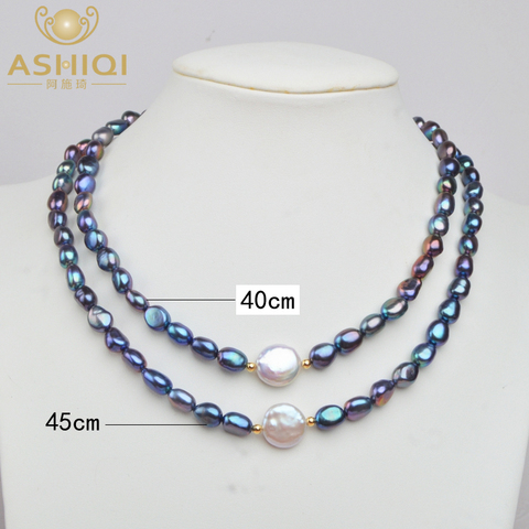 ASHIQI Black Natural Freshwater Baroque Pearl choker Necklace for Women 925 Sterling Silver Jewelry Fashion Necklaces 2022 ► Photo 1/6