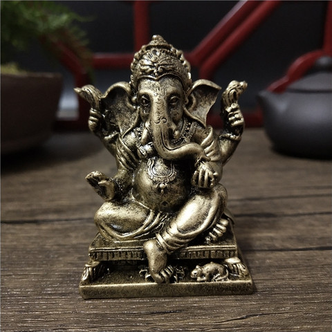 Lord Ganesha Buddha Statues Elephant Hindu God Sculpture Figurines Ornaments Bronze Color Resin Home Decoration Lucky Gifts ► Photo 1/6
