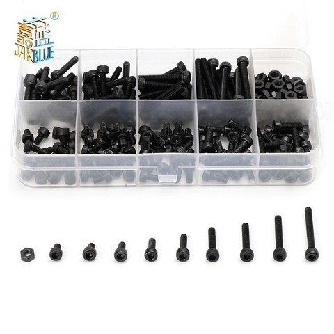 280pcs/box  M2 M2.5 M3 Screw kits Hex socket head cap screw DIN912 Black steel Hexagon Cylinder Bolt Kits ► Photo 1/4