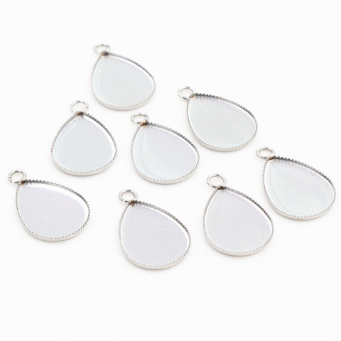 ( No Fade ) 20pcs 13x18mm Inner Size Stainless Steel Material Drop Style Cabochon Base Cameo Setting Pendant Tray (D2-69) ► Photo 1/2