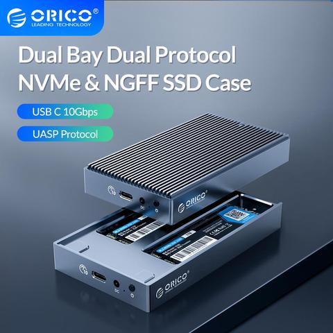 ORICO LSDT Dual Bay Dual Protocol M2 SSD Case Support M.2 NVME NGFF SATA SSD Disk For M Key & B+M Key SSD W/ 5V4A Power Adapter ► Photo 1/6