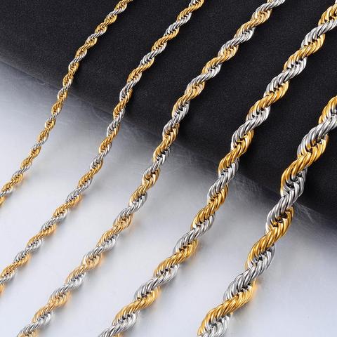 Width 2mm- 6mm Stainless Steel Rope Chain Gold Necklace Statement Swag 316L Stainless Steel Twisted Necklace Gold Chain ► Photo 1/4