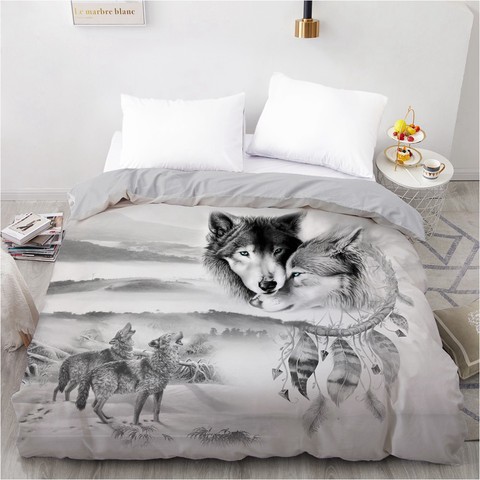 3D HD Digital Printing Custom Duvet Cover,Comforter/Quilt/Blanket case Queen King Bedding 240x220 ,Bedclothes Animal Gray wolf ► Photo 1/5