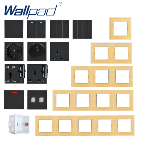 Wallpad S6 Series Push Button Switch and Wall Socket Free DIY Combination Light Switch Power Socket Gold Metal Frame DIY ► Photo 1/6