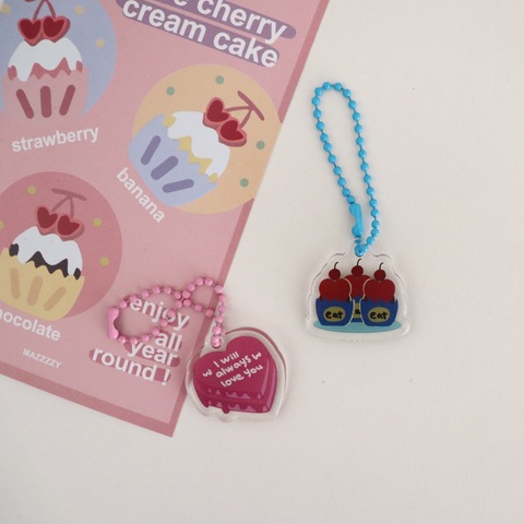 Korean Ins Cherry Love Cake Acrylic Pendant Cartoon Cute Key Chain Airpods Pencil Bag Diy Decorative Accessories Key Management ► Photo 1/5