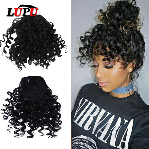 LUPU Fake Curly Fringe Bangs Clips In Hairpieces With Natural Black Heat Resistant Fiber Synthetic Hair Extensions For Women ► Photo 1/6