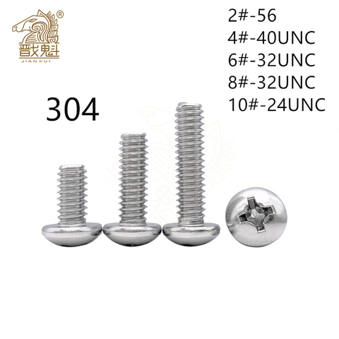 10pcs 2#-56 4#-40 6#-32 8#-32 10#-24UNC Phillips Cross Round Head Machine Screw Metric Pan Head Bolt 304 Stainless Steel ► Photo 1/6