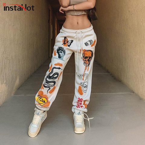 InstaHot Women Sweat Pant Harajuku Cartoon Printed Trousers Jogger 2022 Drawstring Cargo Pant Streetwear Casual Sweatpant Autumn ► Photo 1/1