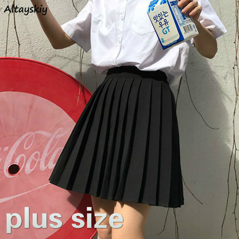 Skirts Women Pleated High Waist Plus Size Solid Casual Streetwear All-match Korean Style Trendy Novelty Daily Womens Comfortable ► Photo 1/6