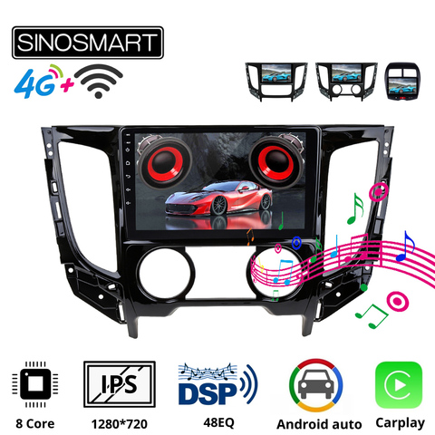 Sinosmart 8 Core,DSP 48EQ Car GPS Navigation for Mitsubishi Triton Manual Auto/AC 2015-19 L200 ASX Outlande 2013-20 Radio IPS ► Photo 1/6