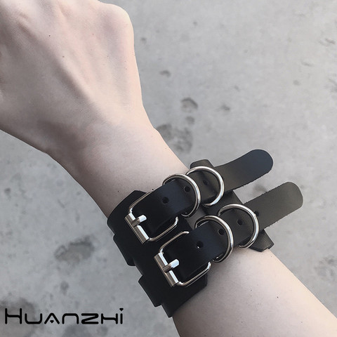 HUANZHI 2022 New Hip Hop Punk Vintage Simple Leather Gothic Adjustable Strap Bracelet for Women Men Couple  Jewelry ► Photo 1/6