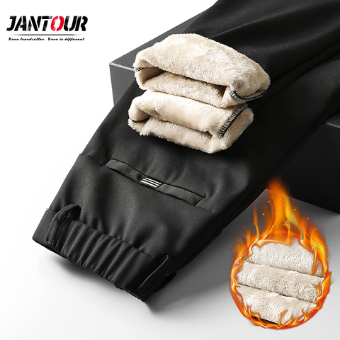Jantour Brand 2022 New Winter Men's Fleece Warm Casual Pants Business Black Classics Straight Fashion Trousers Plus Size 28-40 ► Photo 1/6