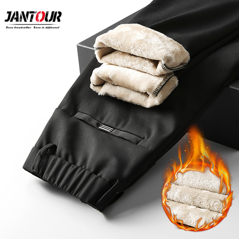 Jantour Brand 2022 New Winter Men's Fleece Warm Casual Pants Business Black Classics Straight Fashion Trousers Plus Size 28-40 ► Photo 1/6