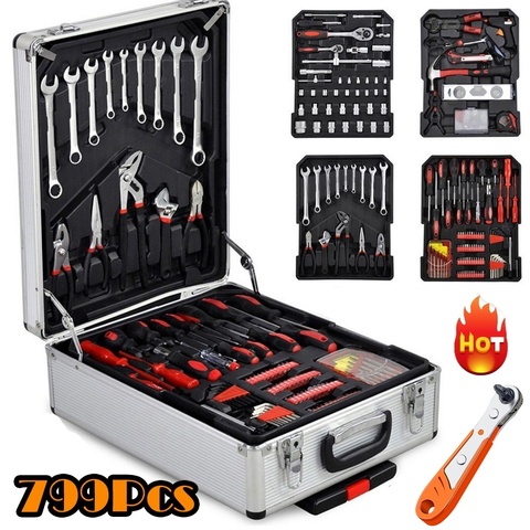 799/46pcs Tool Set Hand Tools Aluminum Trolley Case Tool Kit Wrenches Spanners Hex Socket Inserts Bicycle Car Repairing Kit Tool ► Photo 1/1