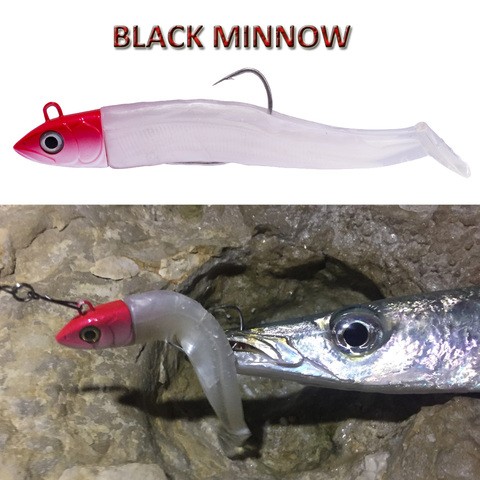 Hunthouse Black Minnow Fishing Lures Soft Bait 25g 40g 60g 90g 120g Easy Shiner Lead Jig Bass Pike Fishing Leurre Souple ► Photo 1/6