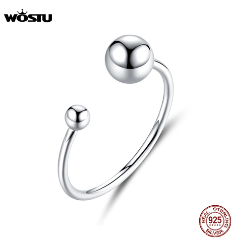 WOSTU Authentic 925 Sterling Silver Opening Rings Cute Silver Ball Simple Adjustable Rings For Women Fashion Jewelry CQR575 ► Photo 1/6