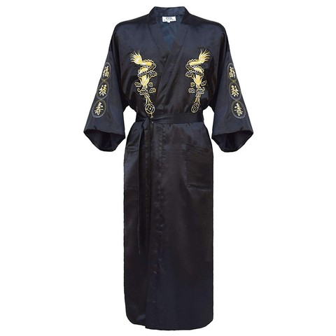 Kimono Bathrobe Gown Home Clothing PLUS SIZE 3XL Chinese men Embroidery Dragon Robe Traditional Male Sleepwear Loose Nightwear ► Photo 1/6